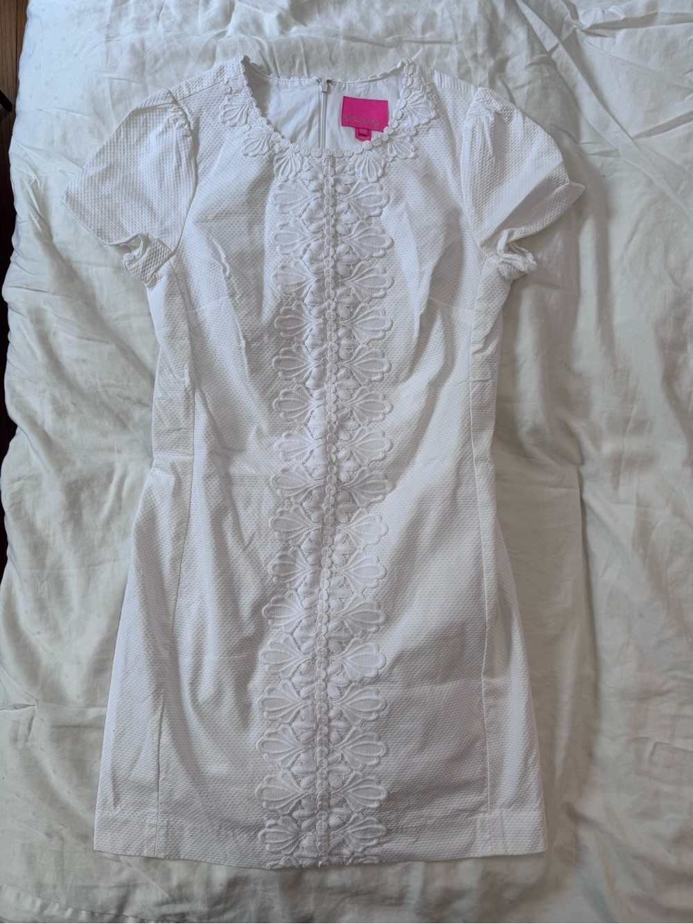Lilly Pulitzer White Textured Short Sleeve Dress with Center Lace Trim